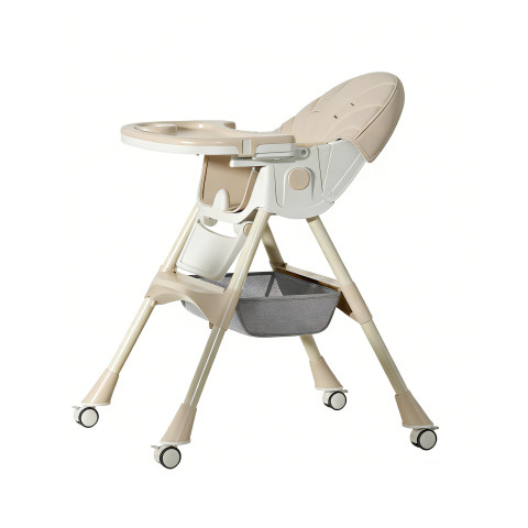 Стільчик для годування Kidoro One (ST-6540) Beige, з екошкіри на колесах