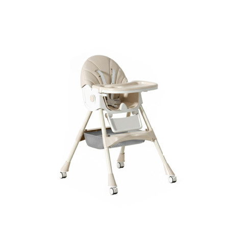 Стільчик для годування Kidoro One (ST-6540) Beige, з екошкіри на колесах