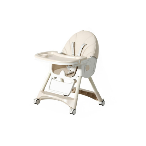 Стільчик для годування Kidoro One (ST-6540) Beige, з екошкіри на колесах