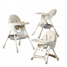 Стільчик для годування Kidoro One (ST-6540) Beige, з екошкіри на колесах