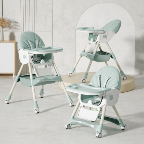 Стільчик для годування Kidoro One (ST-6540) Green, з екошкіри на колесах